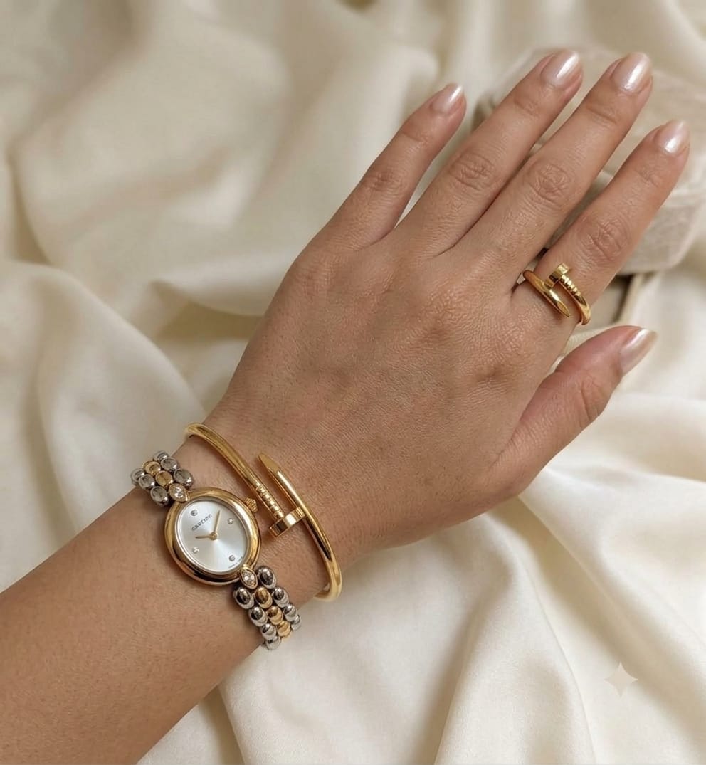 Cartier Watch+ Stainless Steel Cartier HandCuff With Ring
