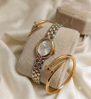Cartier Watch+ Stainless Steel Cartier HandCuff With Ring