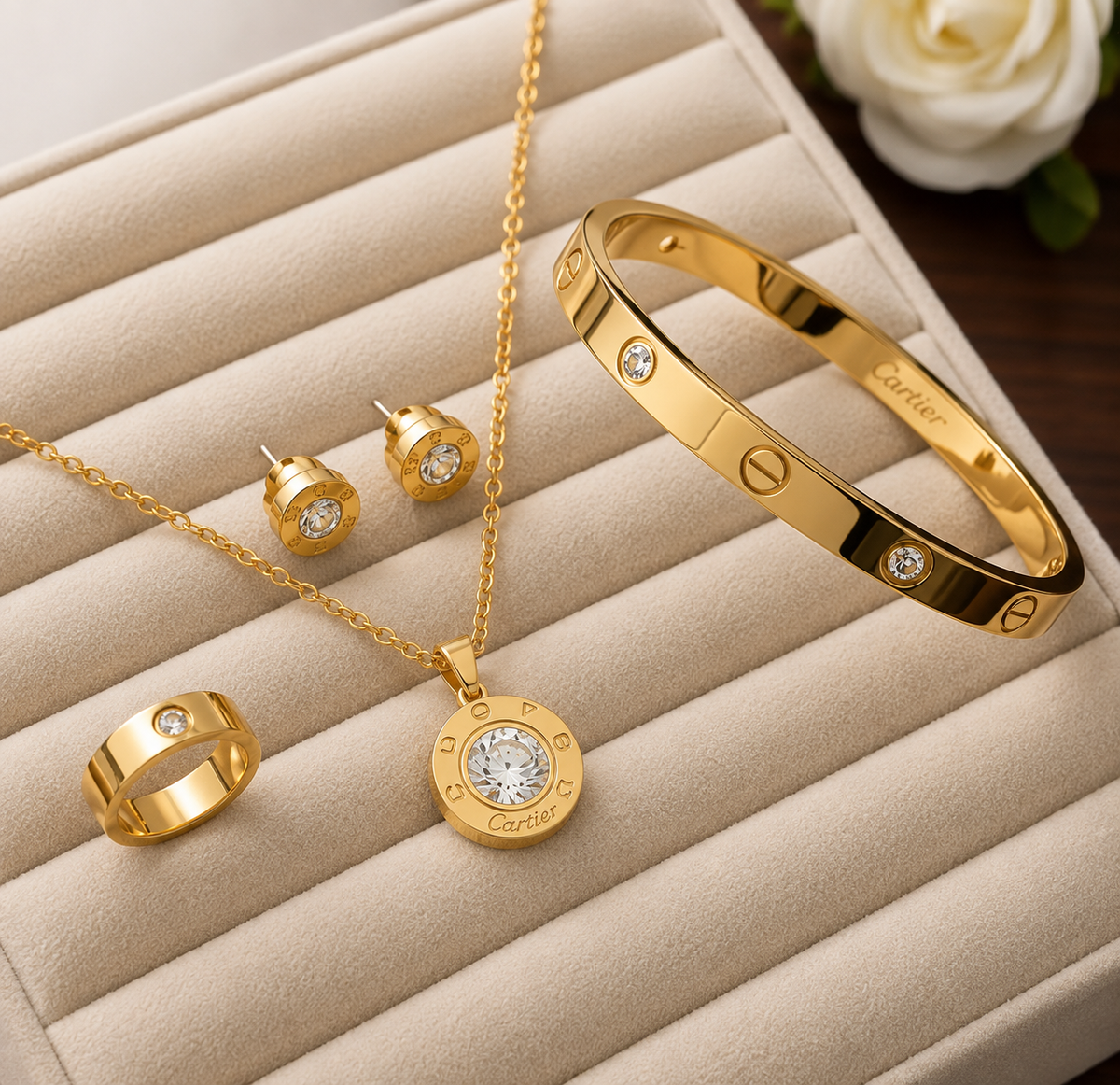 Cartier Love Necklace, Ring, Earrings & Bangle Set