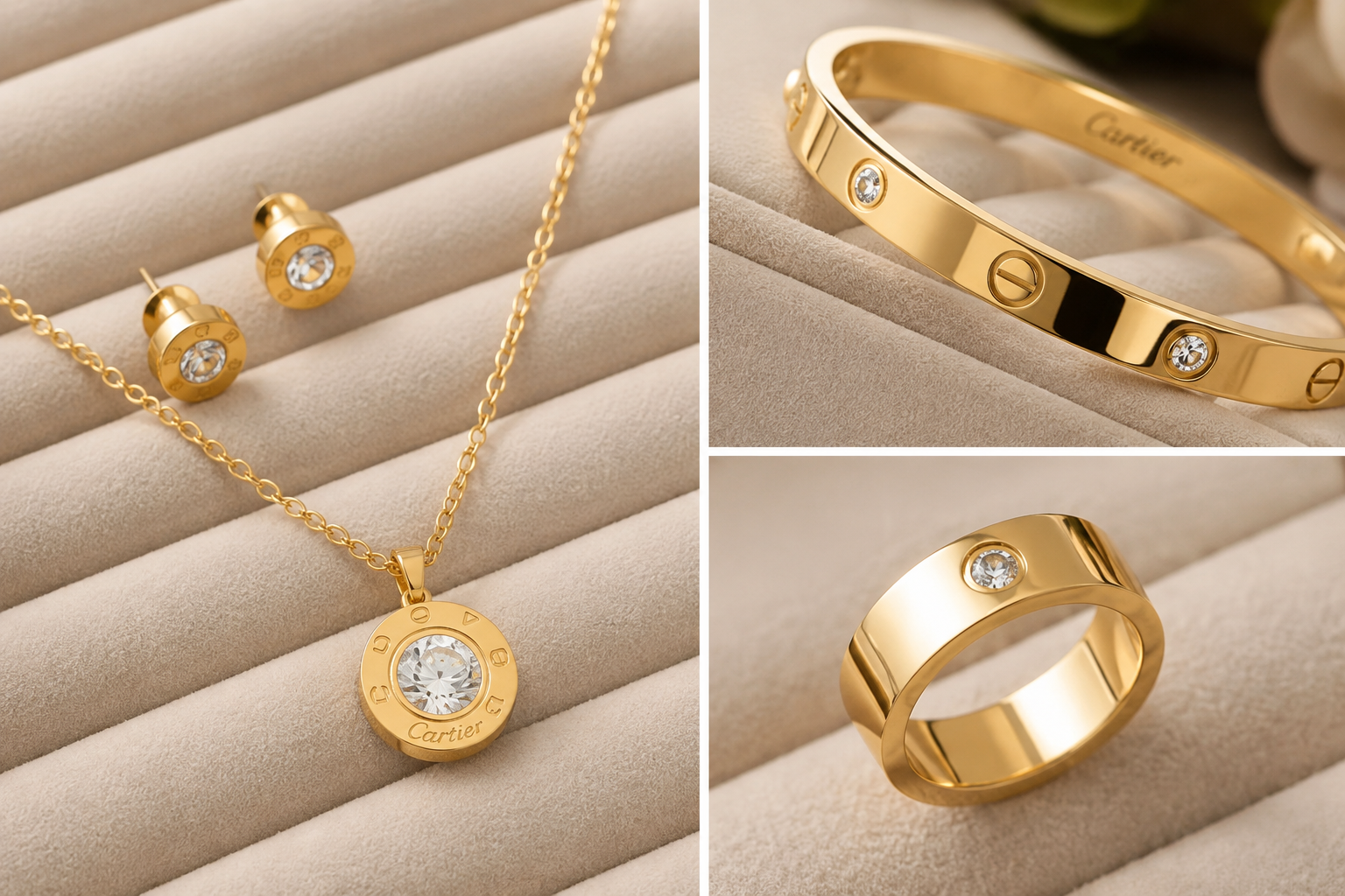 Cartier Love Necklace, Ring, Earrings & Bangle Set