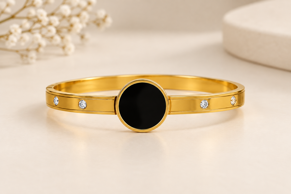 Gold-Tone Cuff With Black Circle Accents