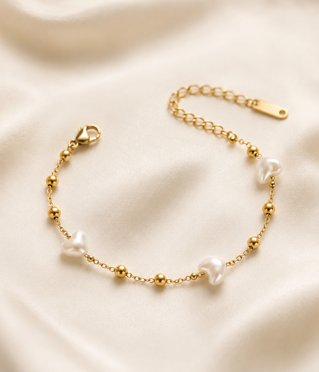 Pearl Heart Charm Bracelet