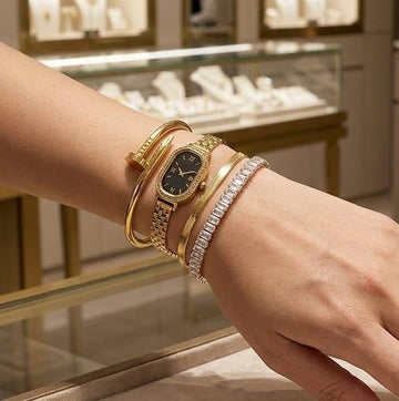 Diamond Bezel Watch & Bangle Stack Set – 4 Piece