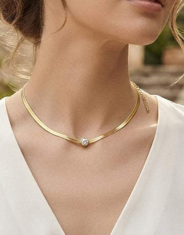 Gold Herringbone Solitaire Necklace