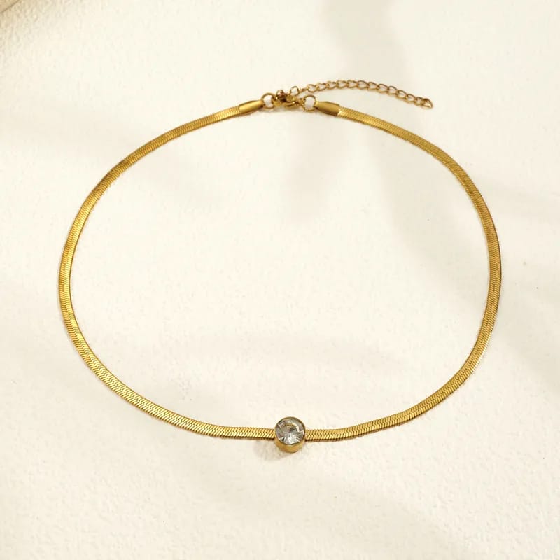 Gold Herringbone Solitaire Necklace