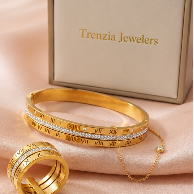Royal Roman Numeral Bangle & Ring Stack Set