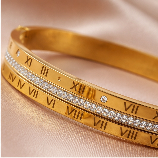 Royal Roman Numeral Bangle & Ring Stack Set