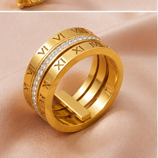 Royal Roman Numeral Bangle & Ring Stack Set