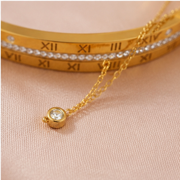 Royal Roman Numeral Bangle & Ring Stack Set