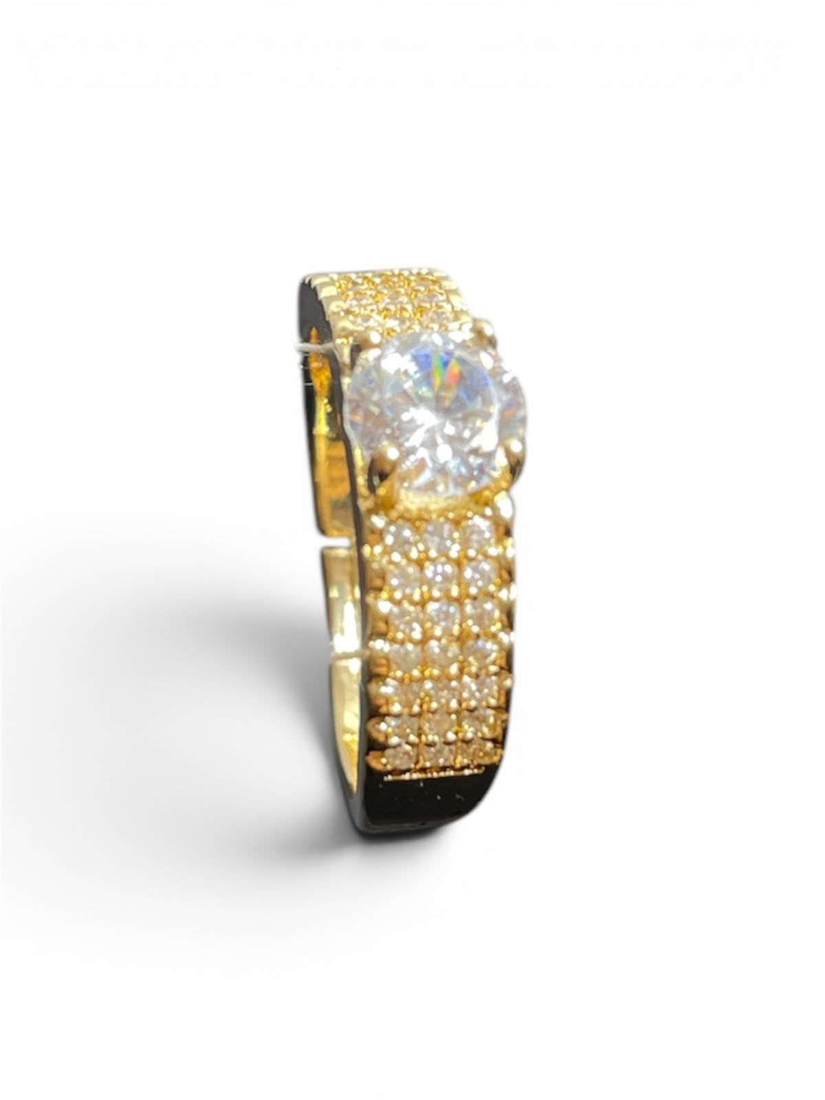 Gold Wide Pave Band Ring With Solitaire