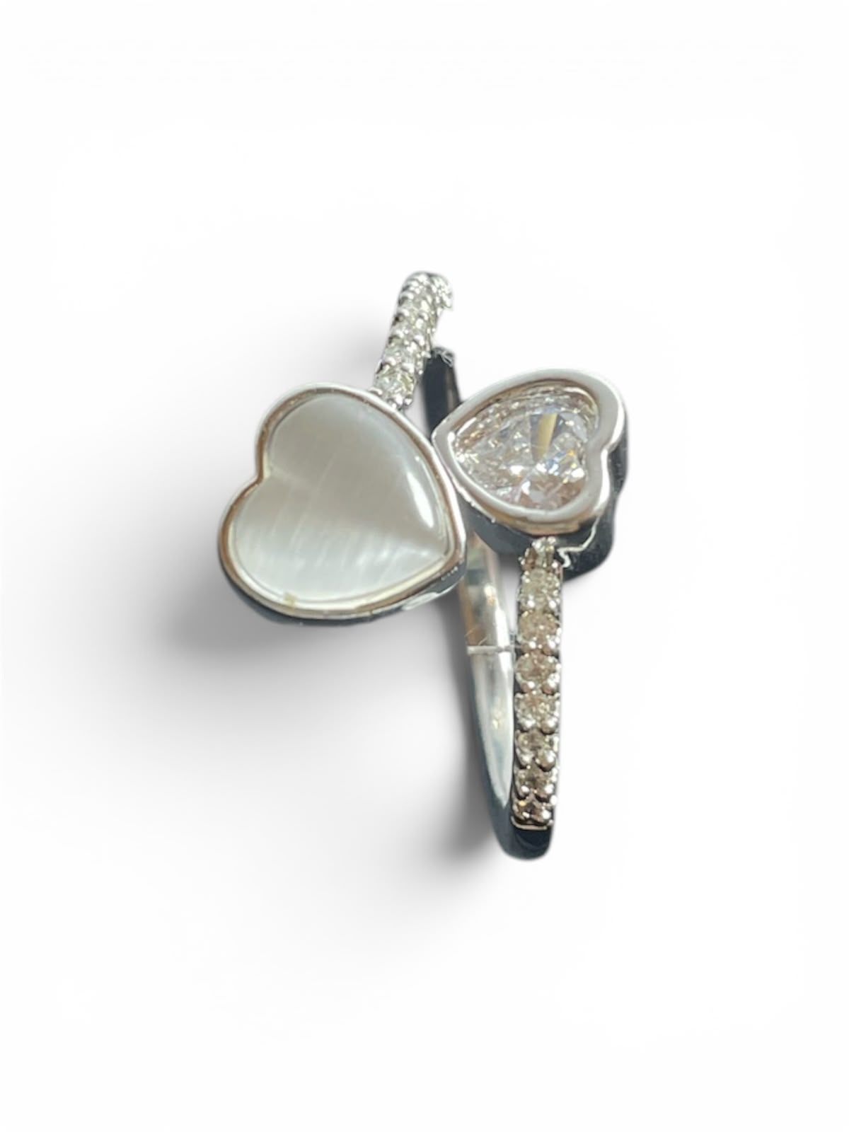 Silver Double Heart Toi et Moi Ring