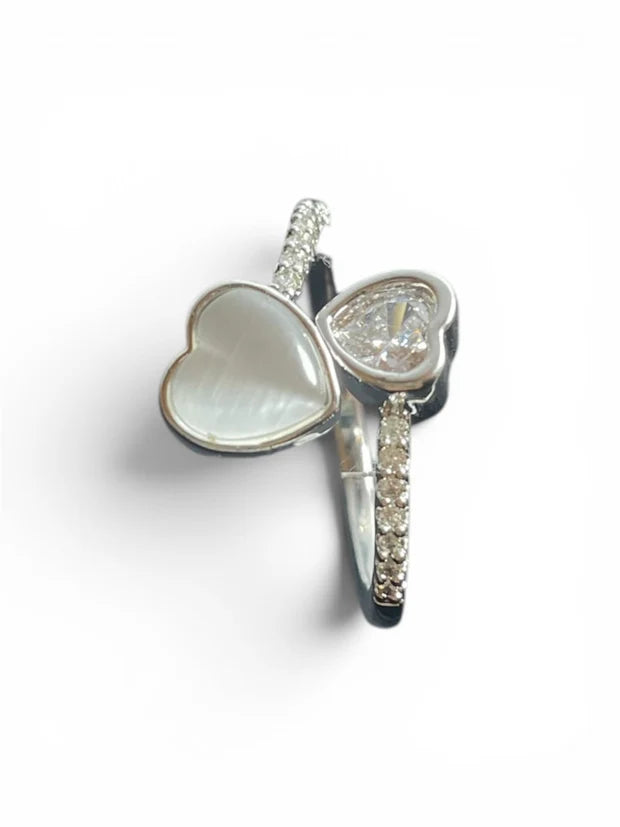 Silver Double Heart Toi et Moi Ring