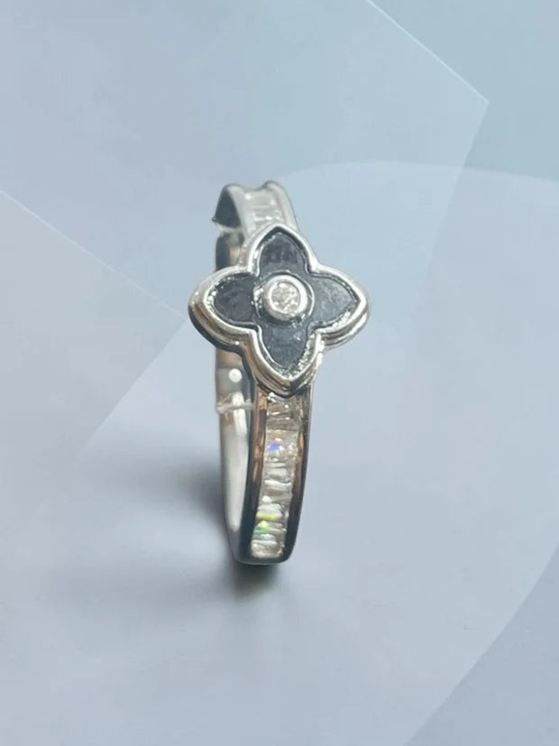 Silver Clover Flower Ring With Stone