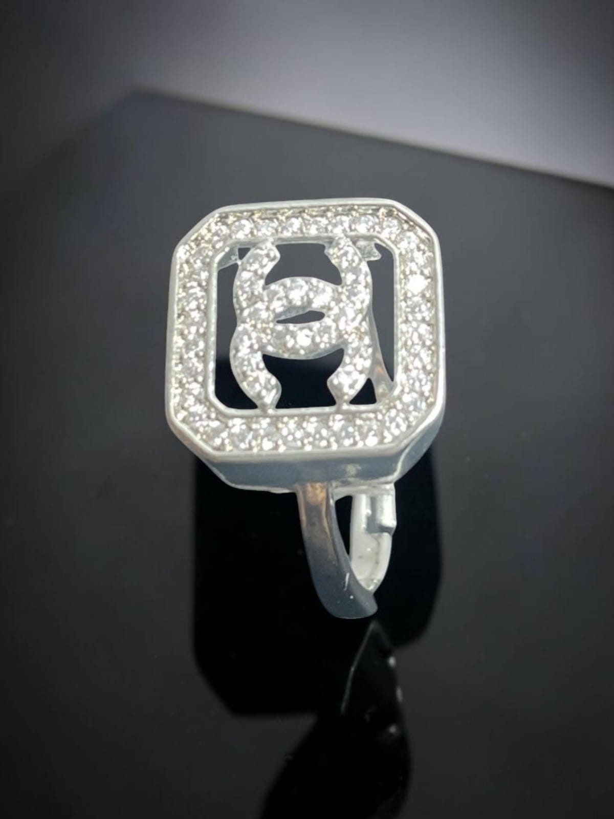 Silver Square Cluster Halo ring