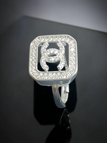 Silver Square Cluster Halo ring
