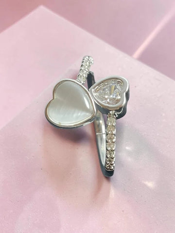 Silver Double Heart Toi et Moi Ring