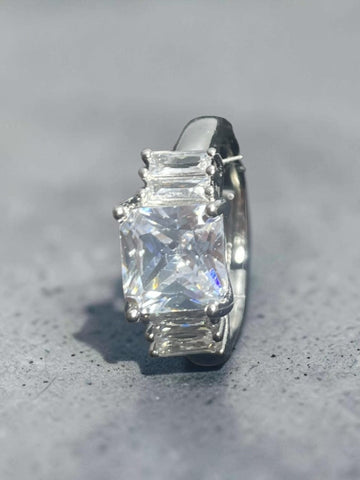 Silver Radient Cut Three Stone Ring