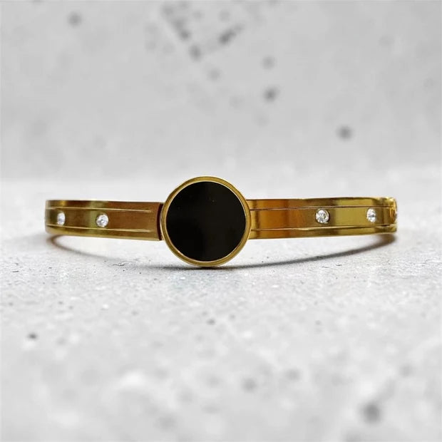 Gold-Tone Cuff With Black Circle Accents
