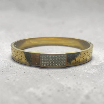 Textured Gold Bangle With Crystal Bar Detail