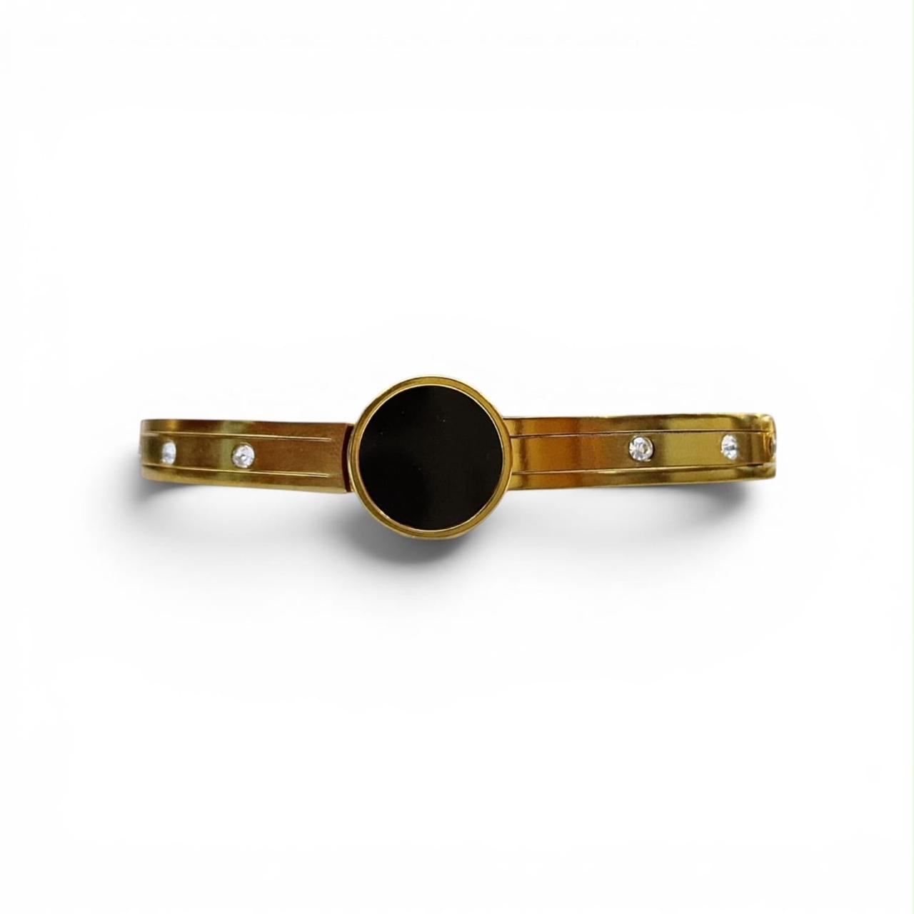 Gold-Tone Cuff With Black Circle Accents