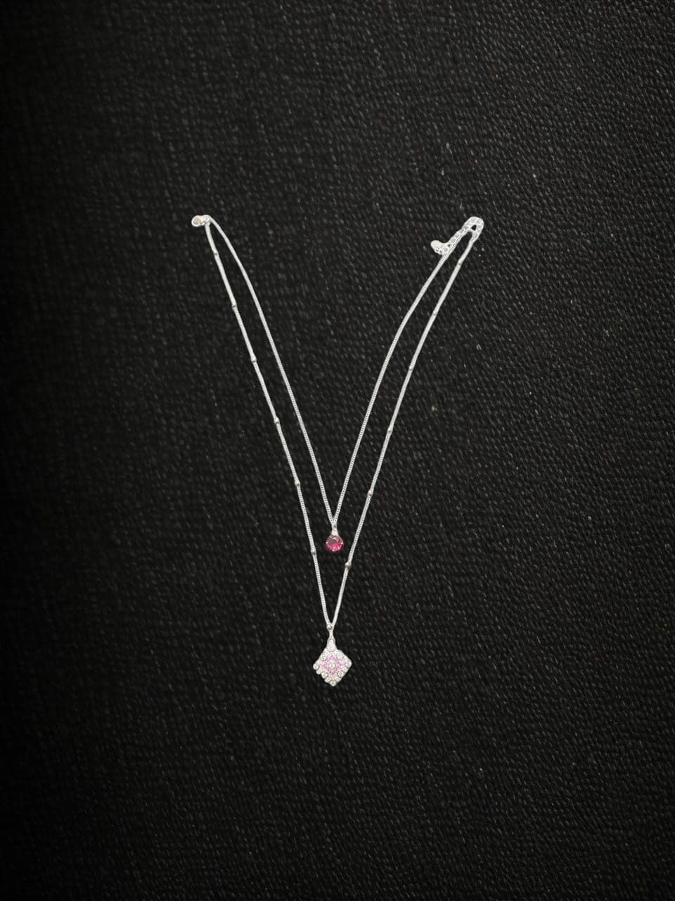 Duo Drop Pink Stone Necklace