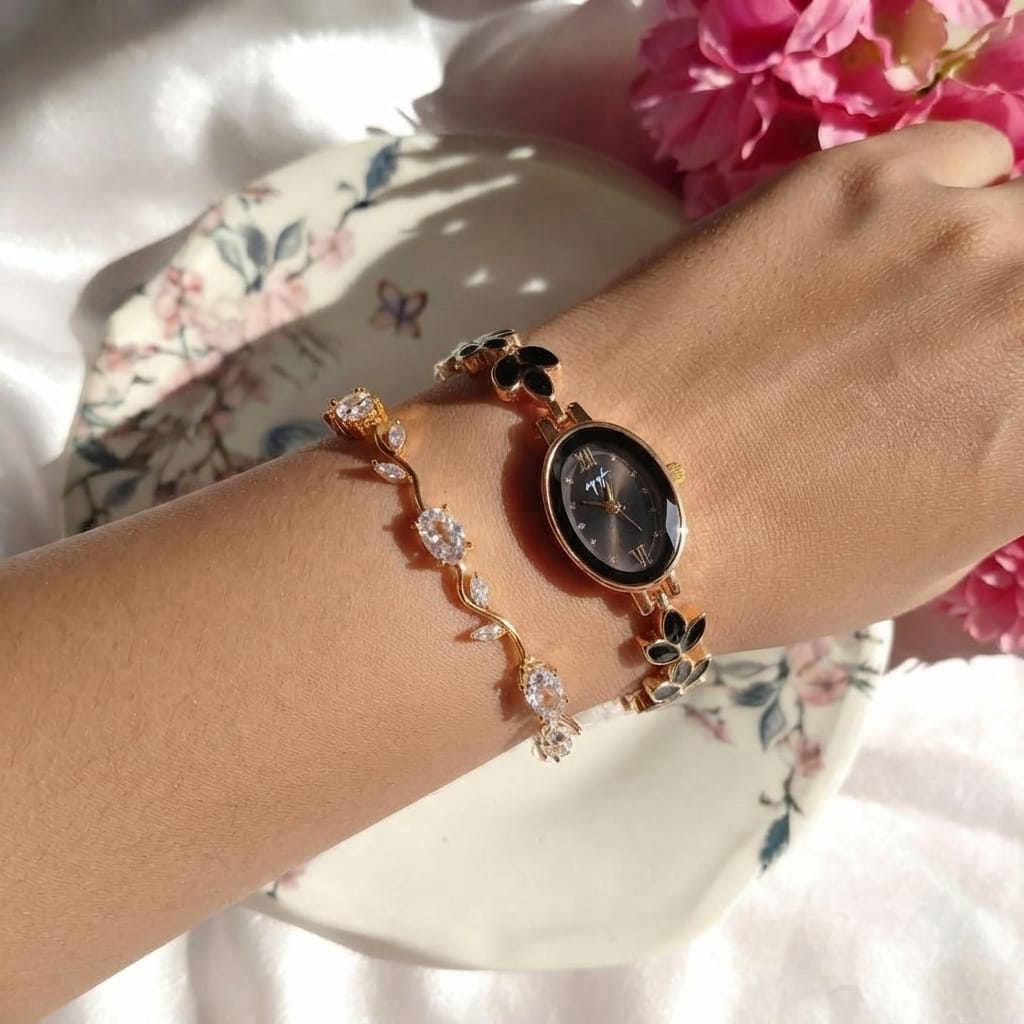 Oval Shaped Bracelet Watch + Tulip Bracelet