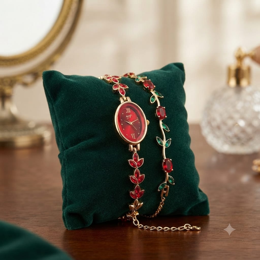 Oval Shaped Bracelet Watch + Tulip Bracelet