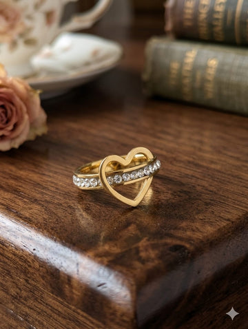 Gold Crystal Pave Heart Ring