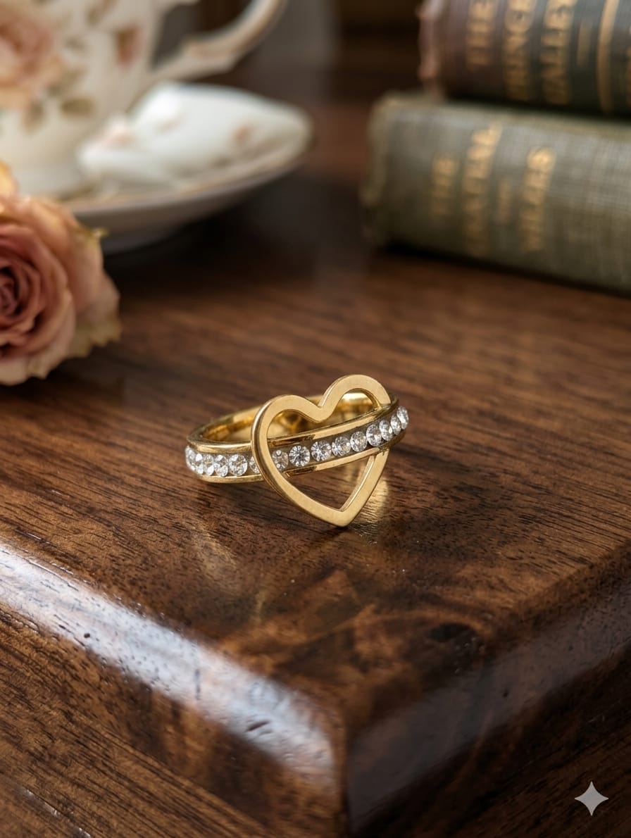 Gold Crystal Pave Heart Ring