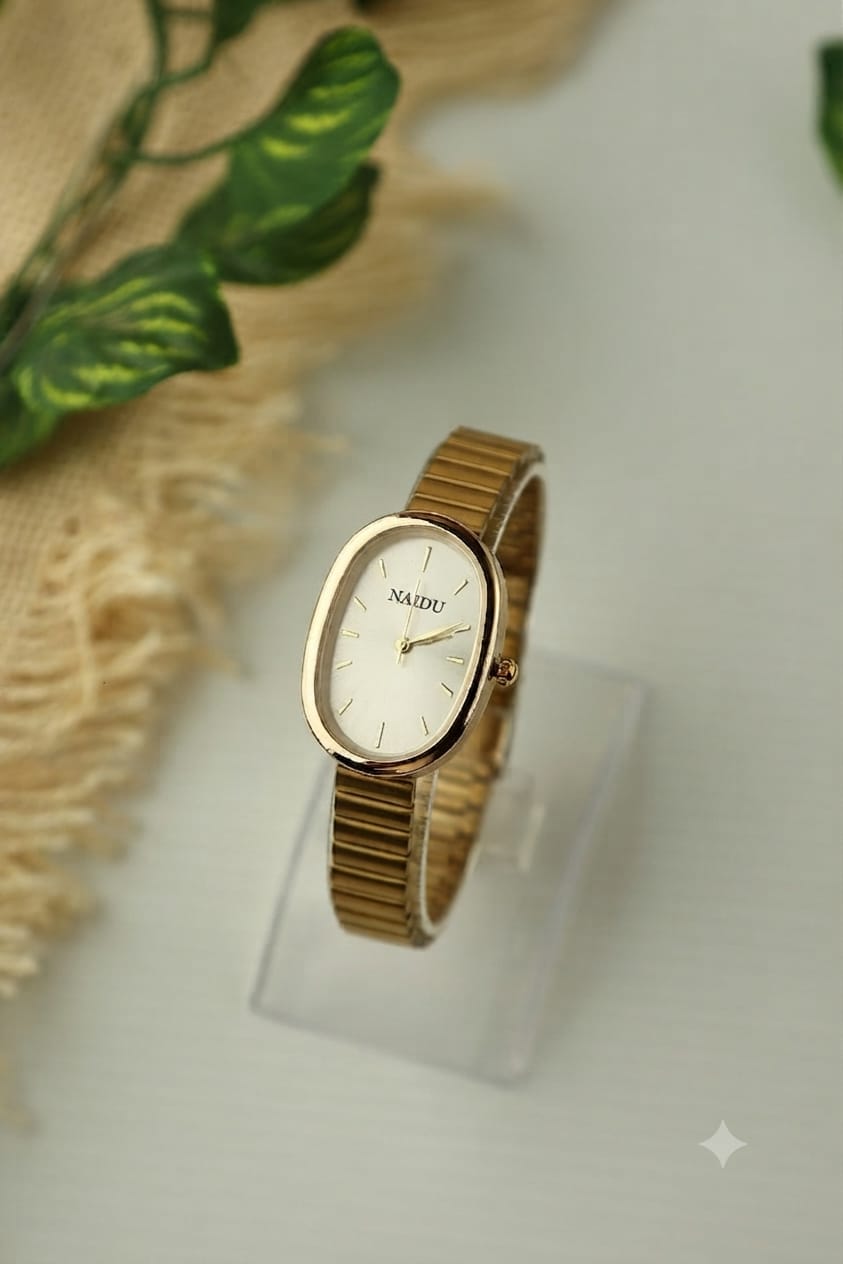 NAIDU Oval Dial Gold Stainless Steel Watch
