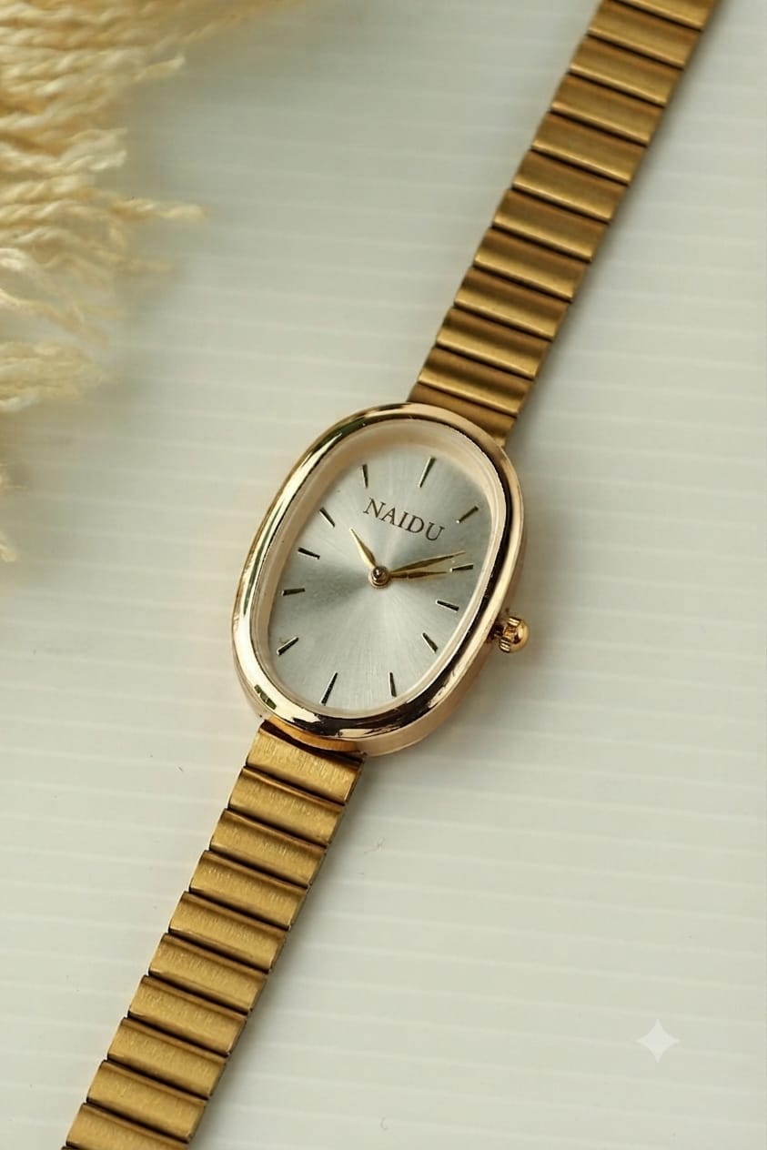 NAIDU Oval Dial Gold Stainless Steel Watch