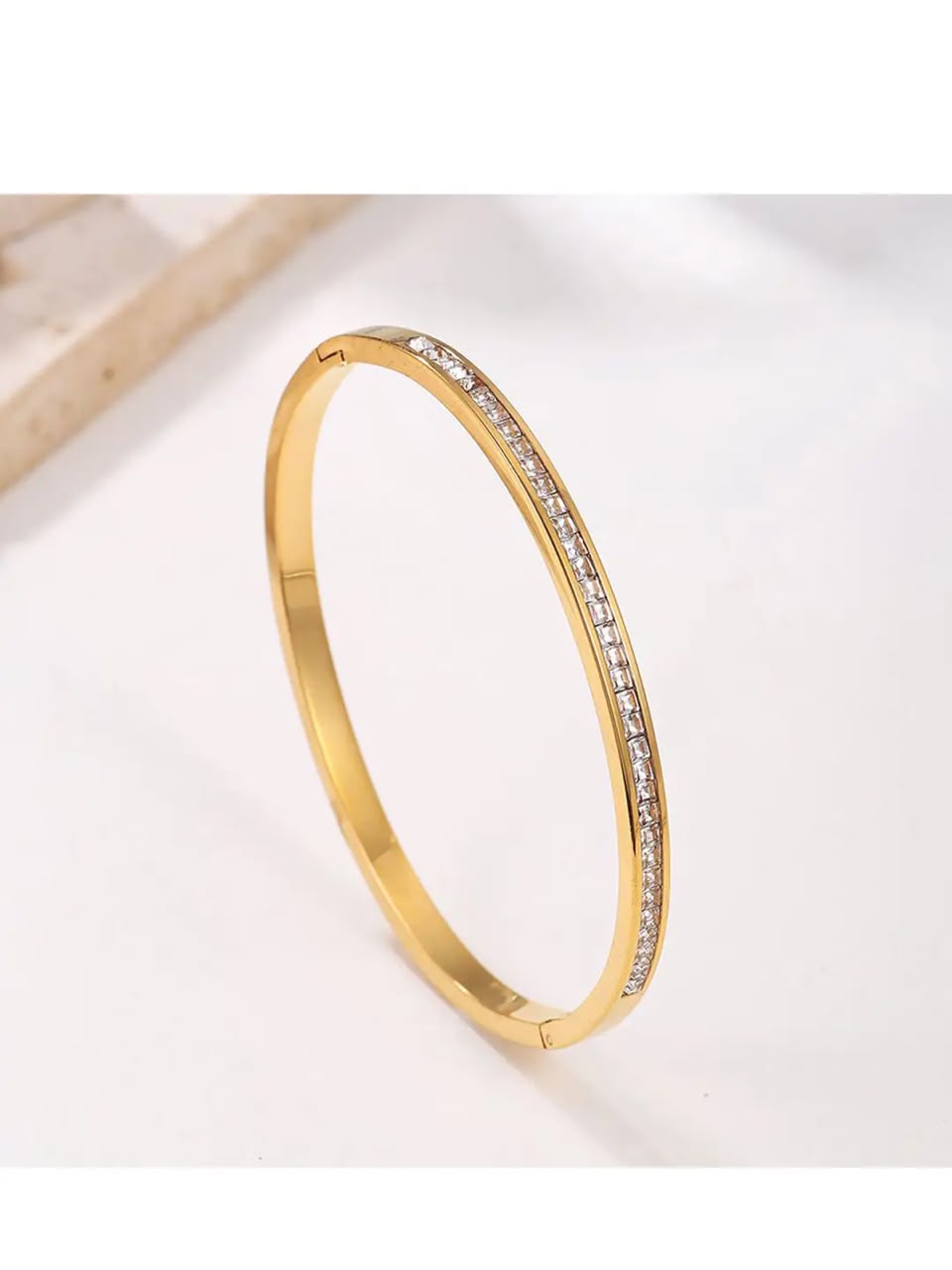Gold Baguette Stone Bangle Bracelet