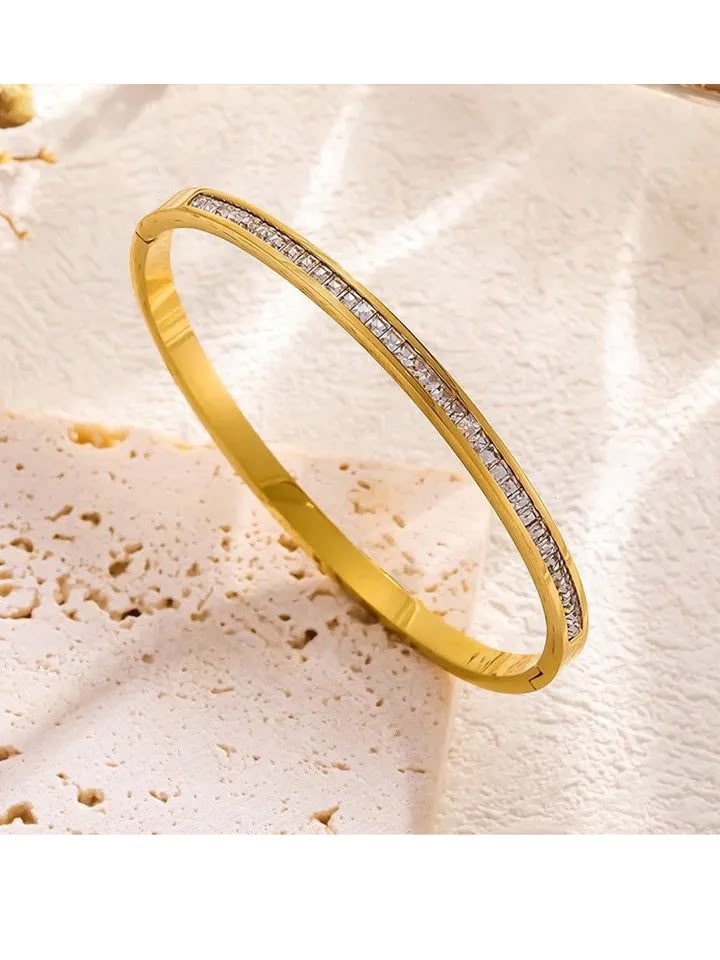 Gold Baguette Stone Bangle Bracelet
