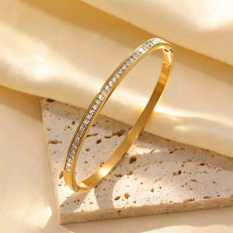 Gold Baguette Stone Bangle Bracelet