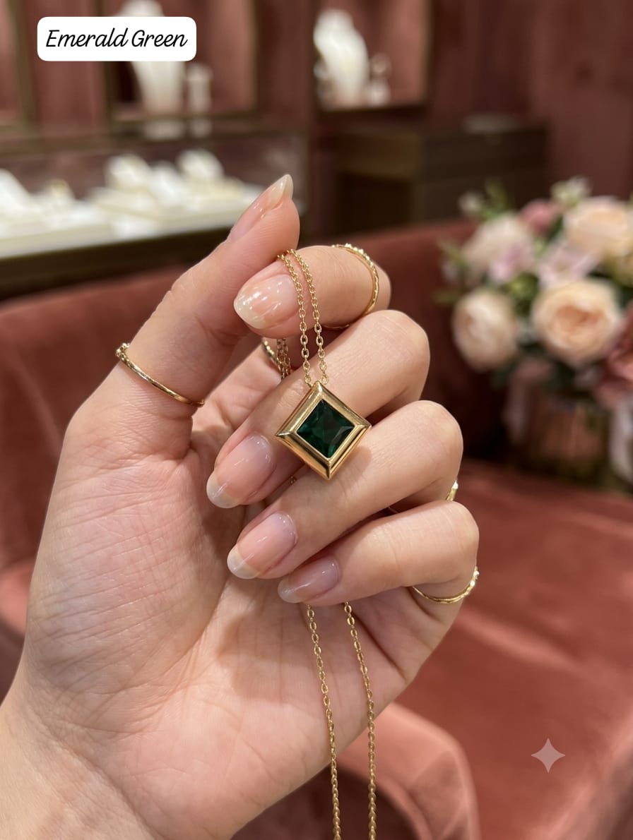 Emerald Square Pendant Necklace