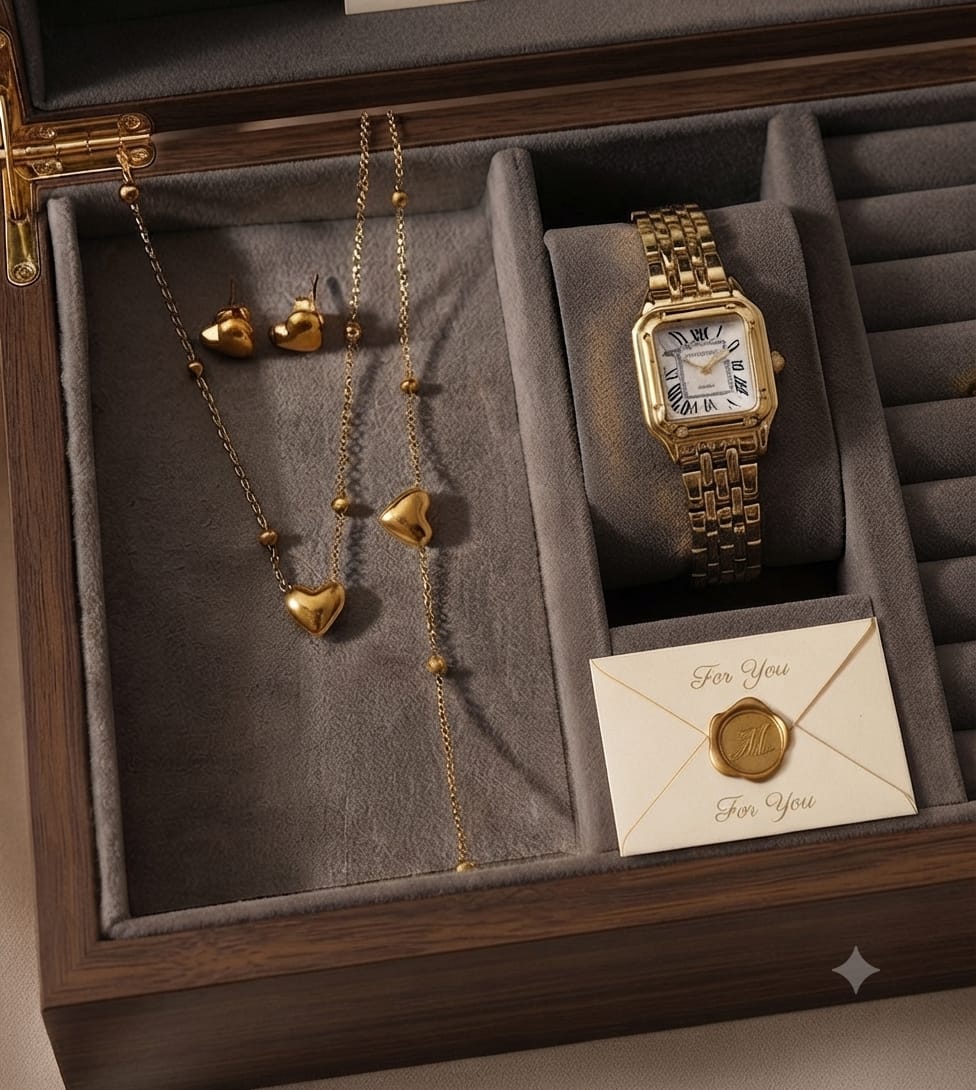 Golden Heart & Watch Gift Set