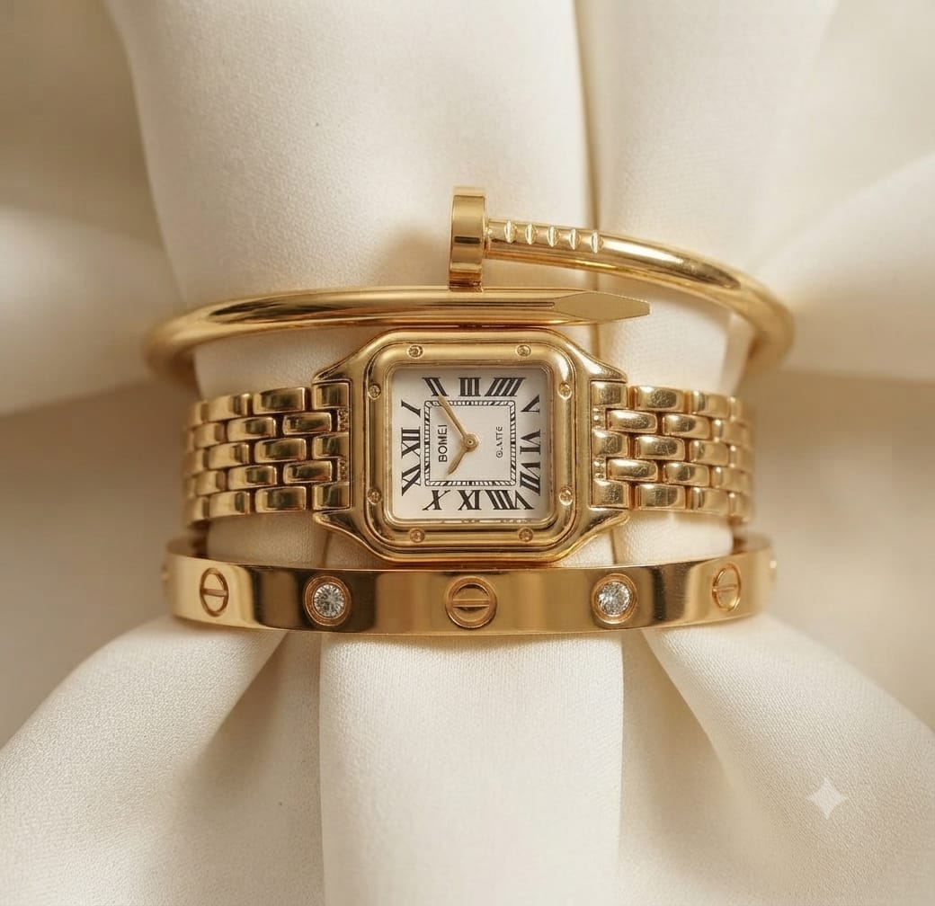 Golden Elegance Watch & Bangle Stack Set