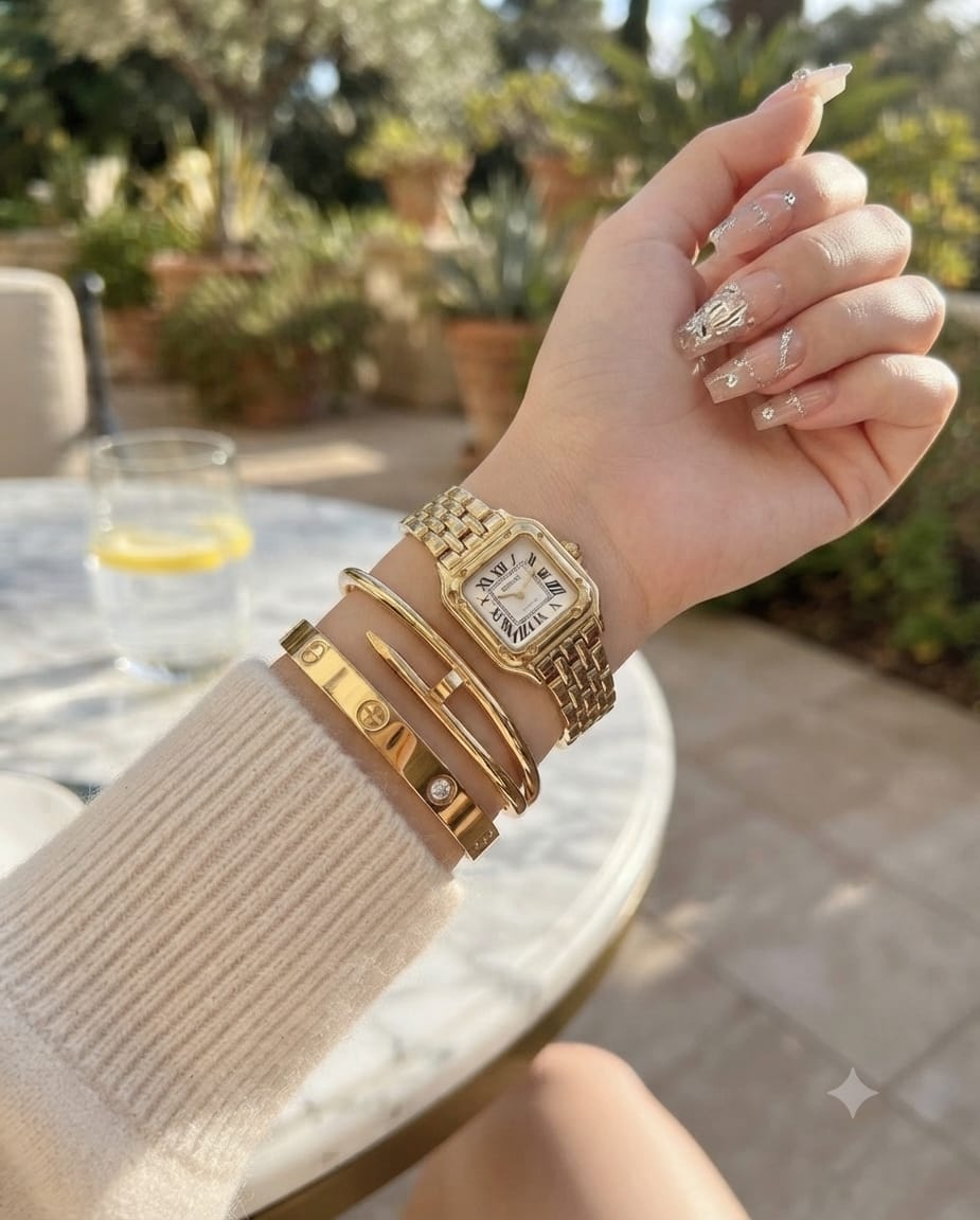 Golden Elegance Watch & Bangle Stack Set
