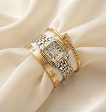 Two-Tone Watch & Bangle Stack Set