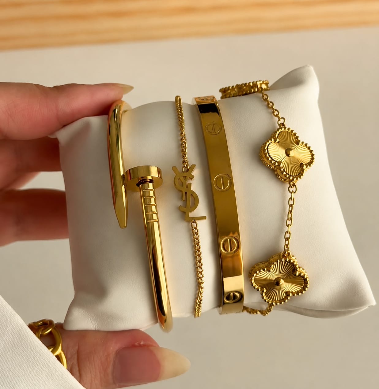 Golden Charm Bangle Stack Set - 4 Piece
