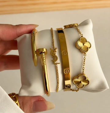 Golden Charm Bangle Stack Set - 4 Piece