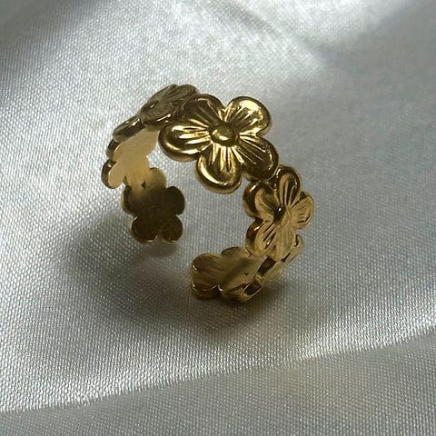 Gold Textured Chain Link Stacked Ring