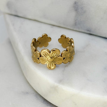 Gold Textured Chain Link Stacked Ring