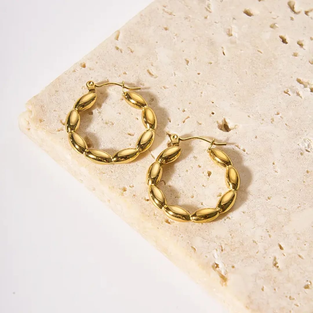 Gold Ribbed Sunburst Hoop Earrings