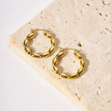 Gold Ribbed Sunburst Hoop Earrings