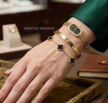 Essential Elegance Watch & Clover Bracelet Set