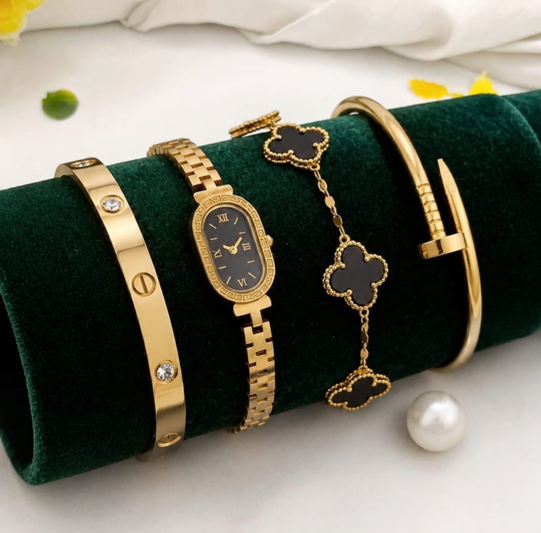 Golden Clover Watch & Bangle Stack Set
