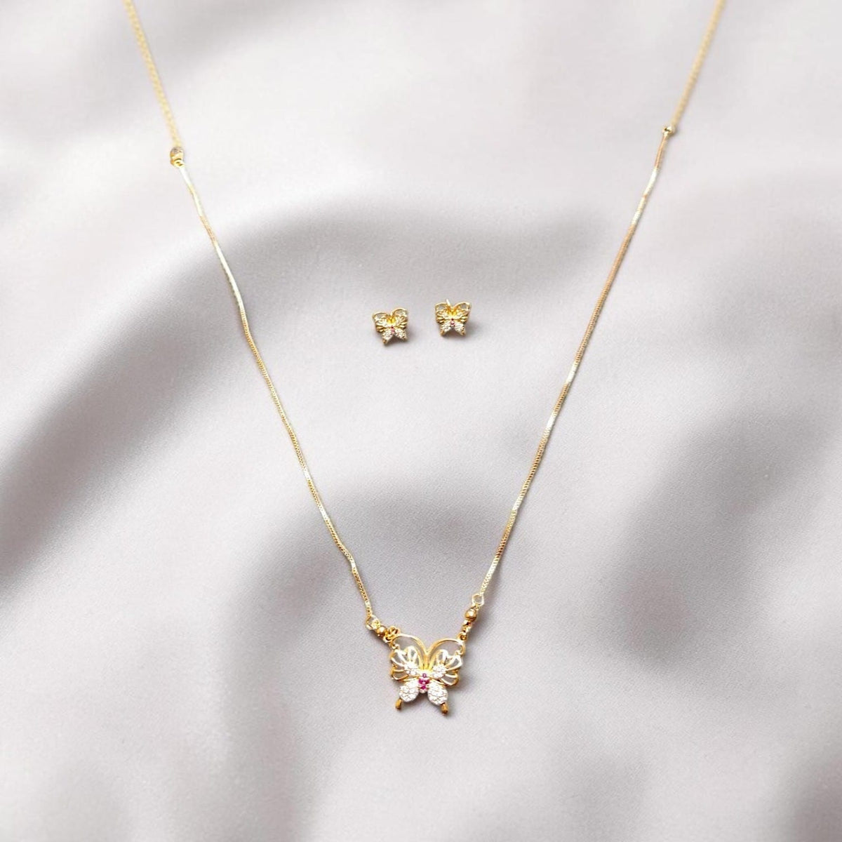 Golden Butterfly Necklace & Earrings Set