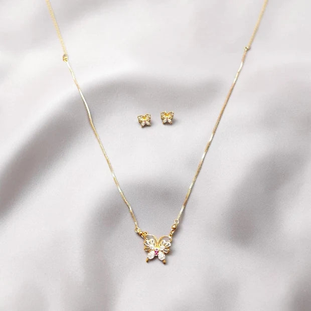 Golden Butterfly Necklace & Earrings Set