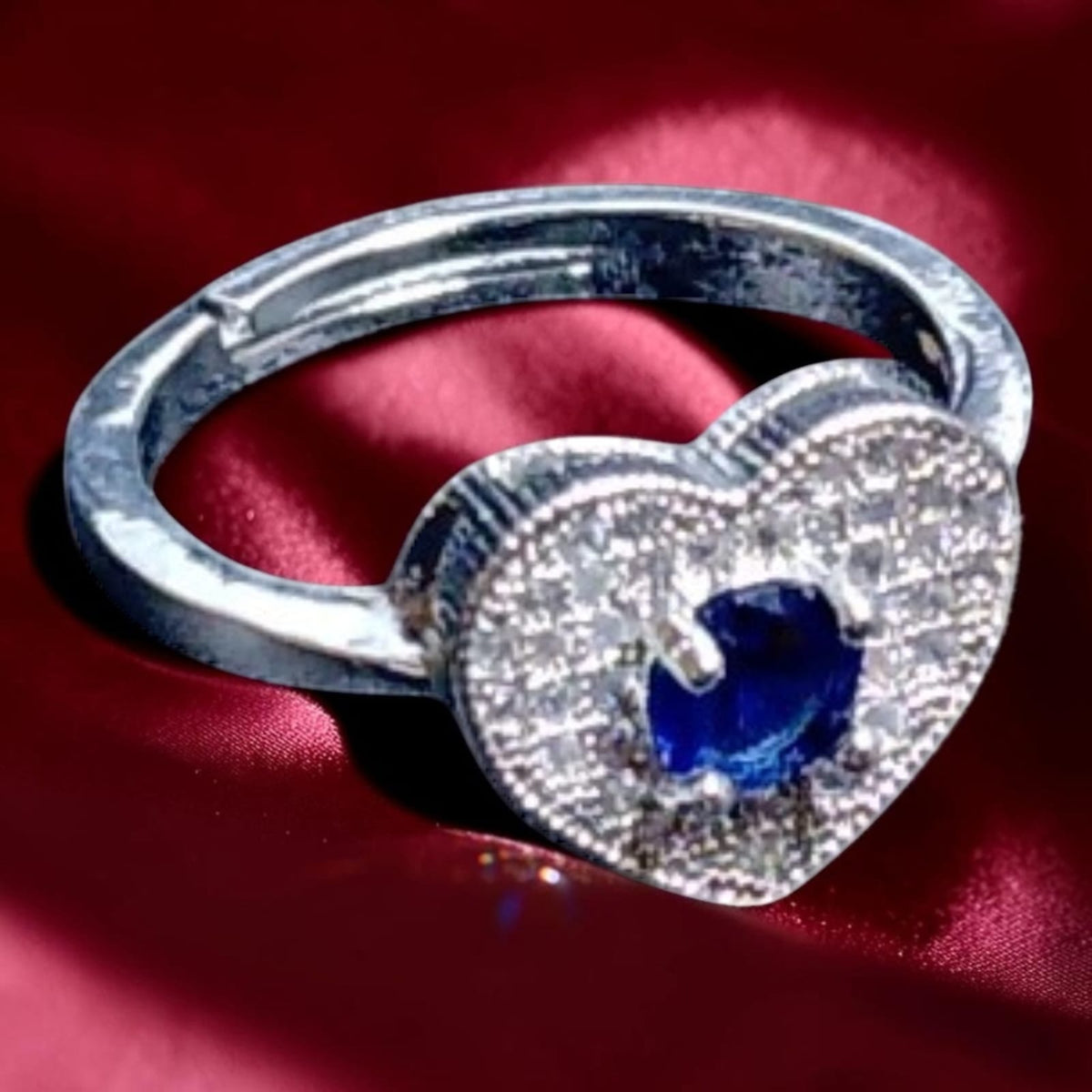Silver Sapphire Heart Necklace, Ring & Earrings Set